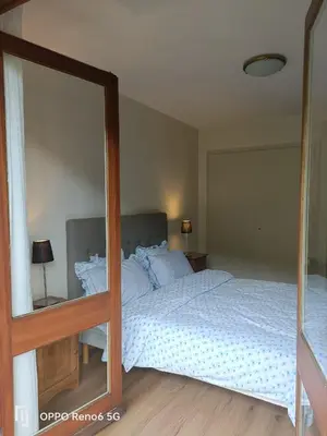 a bedroom with a large bed and a mirror at LE PARADISO centre SAINT-GERVAIS in Saint-Gervais-les-Bains