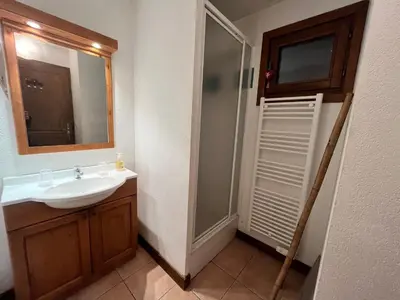 a bathroom with a sink and a shower at Chalet 3 chambres avec piscine et parking à Samoëns - FR-1-624-111 in Samoëns