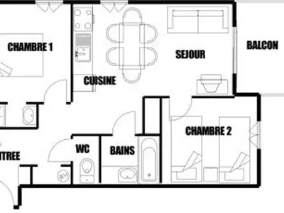 a floor plan of a house at 3 pièces, 6 pers, animaux admis, parking, vue sur piscine - FR-1-572-5 in Arâches-la-Frasse