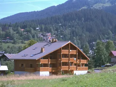 a house with a gambrel roof on top of a hill at Duplex lumineux 3 pièces, 7 pers, 3 balcons, proche pistes et commerces, parking, ski bus - FR-1-572-72 in Arâches-la-Frasse