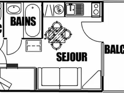 a floor plan of a house with a bathroom and a sink at Studio pour 4 personnes avec balcon et équipements, au pied des pistes et à 550m du village - FR-1-572-157 in Arâches-la-Frasse