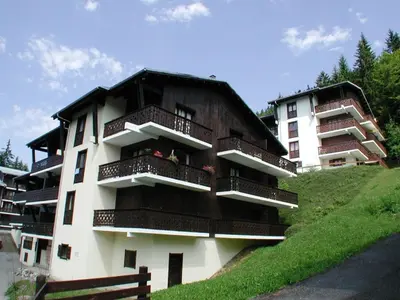 a building with balconies on the side of it at Studio 4 pers. avec lave-linge, balcon et accès direct aux pistes - Proche centre des Carroz - FR-1-572-176 in Arâches-la-Frasse