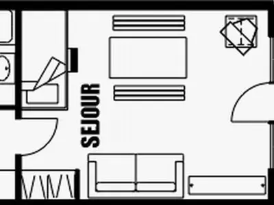 a black and white drawing of a room with a lamp at Studio 4 pers. avec lave-linge, balcon et accès direct aux pistes - Proche centre des Carroz - FR-1-572-176 in Arâches-la-Frasse