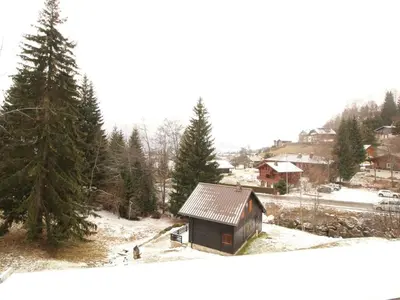 a small cabin in the snow next to trees at Studio 4 pers au pied des pistes, balcon, casier à skis, TV - FR-1-572-178 in Arâches-la-Frasse