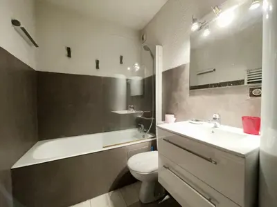 a bathroom with a sink and a toilet at Studio 4 pers. au pied des pistes, balcon, parking, Wi-Fi, proche commerces - FR-1-572-238 in Arâches-la-Frasse
