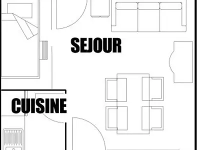 a drawing of a floor plan of a house at Studio au pied des pistes avec terrasse – 4 pers, lave-vaisselle & lave-linge - FR-1-572-135 in Arâches-la-Frasse
