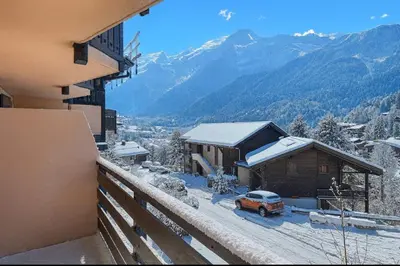 a view of a mountain with the sun shining on the snow at Vue Des 