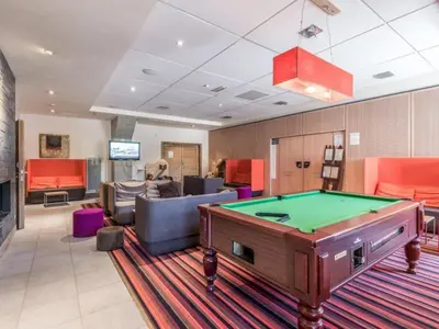 a lobby with a pool table in a room at Appartement 3 pièces à Flaine, Résidence de Luxe avec Piscine, Spa et Salle de Sport, Pied des Pistes - FR-1-687-6 in Flaine