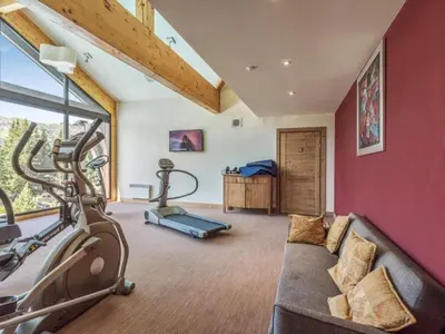 a living room with a couch and a gym at Appartement 3 pièces à Flaine, Résidence de Luxe avec Piscine, Spa et Salle de Sport, Pied des Pistes - FR-1-687-6 in Flaine