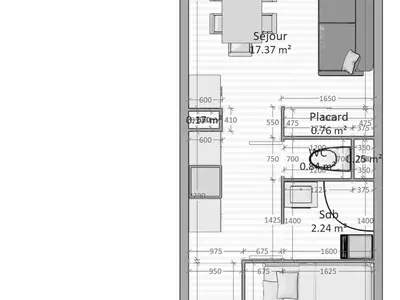 a floor plan of a small house at Appartement rénové 3 pièces - 6 pers - Balcon Sud - Résidence Sirius à Flaine Forêt - FR-1-687-5 in Arâches-la-Frasse