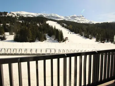 a view of a ski slope with snow and trees at Studio confortable 4 pers, au pied des pistes de Flaine avec balcon - FR-1-687-28 in Arâches-la-Frasse