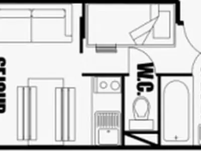 a black and white floor plan of a house at Studio rénové à Flaine Forêt, résidence Sirius, à 500m des pistes – 5 couchages - FR-1-687-17 in Arâches-la-Frasse