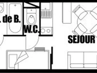 a floor plan of a small house with a bathroom at Studio Cabine 5 pers avec Balcon - Résidence Sagittaire, Flaine Forêt - FR-1-687-43 in Arâches-la-Frasse