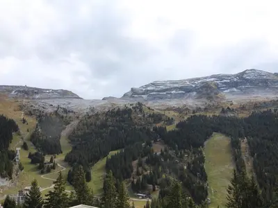 an aerial view of a valley with trees and mountains at Appartement rénové 2 pièces pour 6 personnes avec balcon sud à 300m des pistes - Flaine Forêt - FR-1-687-48 in Arâches-la-Frasse