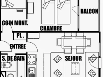 a floor plan of a house with diagrams at Appartement rénové 2 pièces pour 6 personnes avec balcon sud à 300m des pistes - Flaine Forêt - FR-1-687-48 in Arâches-la-Frasse