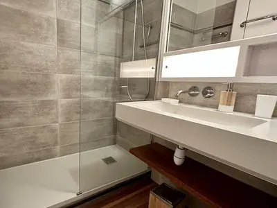 a bathroom with a sink and a shower at 3 Pièces Rénové pour 6 Pers. à Flaine Forum - 50m², Proche Pistes et Commerces - FR-1-687-35 in Arâches-la-Frasse