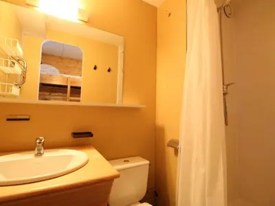 a bathroom with a sink and a toilet and a shower at Studio cosy 4 pers, skis aux pieds, terrasse sud, Flaine Front de Neige - FR-1-687-73 in Arâches-la-Frasse