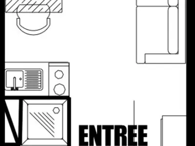 a floor plan of a small kitchen with a microwave at Studio cosy 4 pers, skis aux pieds, terrasse sud, Flaine Front de Neige - FR-1-687-73 in Arâches-la-Frasse