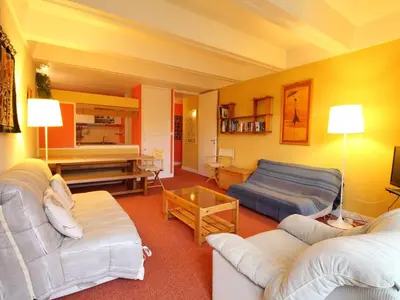 a living room with two couches and a couch at Appartement spacieux 8 pers, balcon sud, Flaine Forum - FR-1-687-80 in Arâches-la-Frasse
