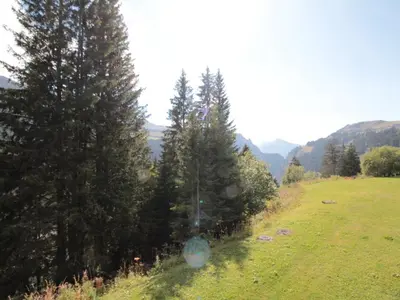 a field with trees on a hill with mountains in the background at Appartement 2 Pièces 6 Pers à Flaine Forêt, Résidence Pollux, Proche Pistes et Commerces - FR-1-687-71 in Arâches-la-Frasse