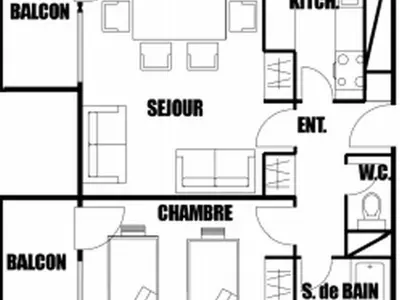 a floor plan of a house at Charmant Appartement 2P, 6 Couchages, Pied des Pistes - Résidence Aldebaran, Flaine Forum - FR-1-687-101 in Arâches-la-Frasse