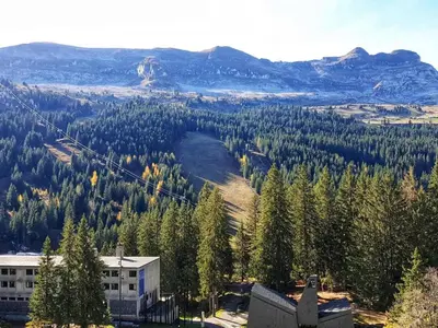 an aerial view of a valley with trees and mountains at Appartement 3 pièces, 8 pers, Résidence Cassiopée, Flaine Forum, à 50m des pistes et commerces - FR-1-687-87 in Arâches-la-Frasse
