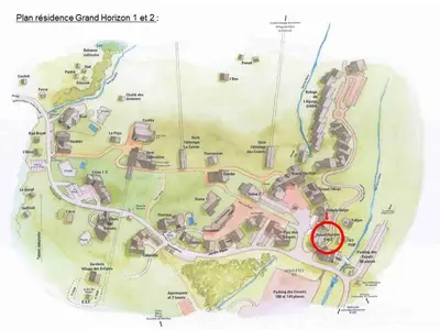 a map of a park with a red marker at Studio confortable pour 4 personnes au pied des pistes - FR-1-642-75 in Morillon