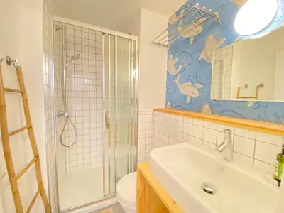 a bathroom with a shower and a sink and a toilet at Green Apple Chamonix, centre, parking, ski-in/out in Chamonix-Mont-Blanc