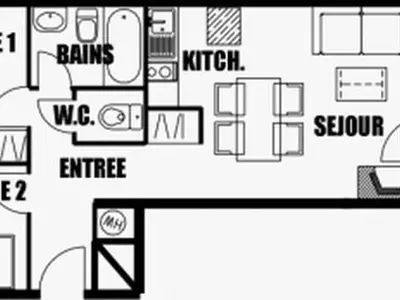 a floor plan of a small house with at 3P 6 Pers, Cuisine rénovée, Balcon Sud, Proche Pistes et Commerces, Parking, Casier à skis - FR-1-572-204 in Arâches-la-Frasse
