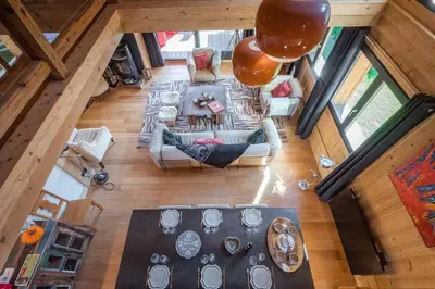 an overhead view of a living room in a house at L'écrin des Bossons in Chamonix-Mont-Blanc