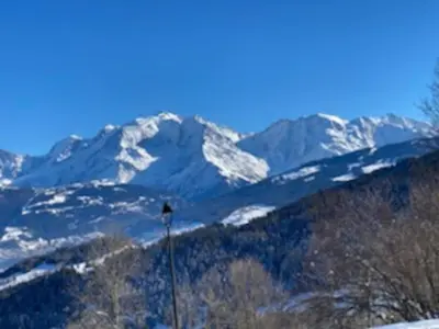 a snow covered mountain range with mountains in the background at Chalet rénové 3 étoiles, 14 pers, vue Mont Blanc, Wifi - FR-1-560-102 in Cordon