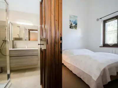 a bedroom with a bed and a sink and a mirror at Bel appartement 4 pers avec parking et balcon à Chamonix - FR-1-343-214 in Chamonix-Mont-Blanc