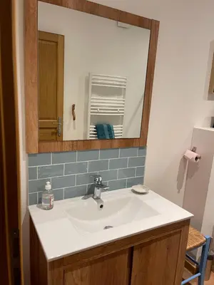 a bathroom with a sink and a mirror at Le Chalet de Bémont in Samoëns