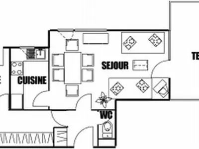 a floor plan of a house at Ski aux pieds, 2 pièces rénové, 5 couchages, terrasse, parking, proche commerces et services - FR-1-572-145 in Arâches-la-Frasse