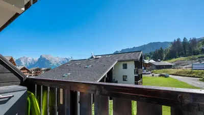 a balcony with a view of a mountain at Grand Morillon - 104 - Montagne Belle Vue Studio 4 in Morillon