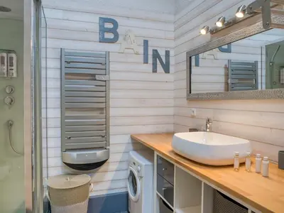 a bedroom with a bunk bed and a ladder at Triplex chaleureux avec wifi - 6 personnes - Proche centre - FR-1-663-6 in Saint-Gervais-les-Bains
