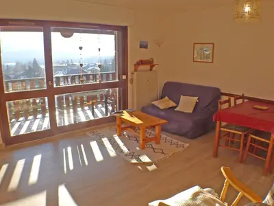 a living room with a couch and a table at T2 à Samoëns, animaux acceptés, parking - FR-1-629-67 in Samoëns