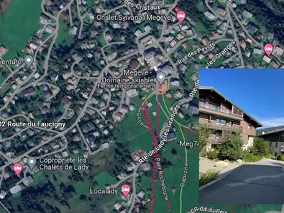 a map of a parking lot with red dots at Appartement cosy à Rochebrune, piscine et parking - FR-1-569-58 in Megève