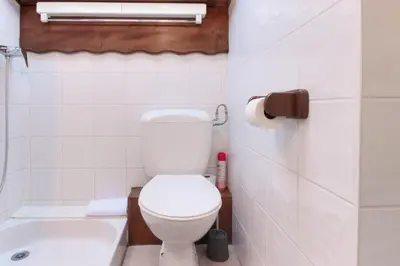 a bathroom with a toilet and a bath tub at Le Goûter - Ski-in ski-out - Indoor Pool in Les Houches