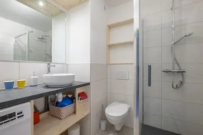 a bathroom with a toilet and a sink and a shower at Studio a l’aiguille du Midi in Chamonix-Mont-Blanc
