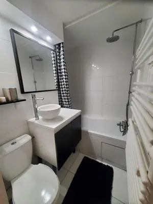 a bathroom with a toilet and a sink and a shower at Studio avec petit balcon et cheminée - Grand Massif in Les Carroz d'Araches