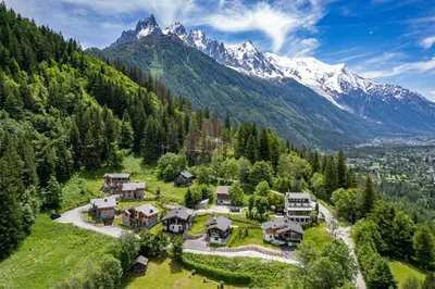 an aerial view of a house in the mountains at Chalet Green Forest in Chamonix-Mont-Blanc
