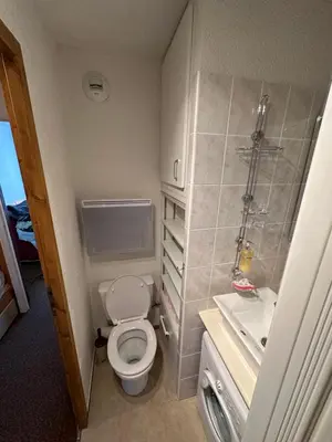 a small bathroom with a toilet and a sink at Appartement Les Carroz d'Araches 4 à 6 couchages, vue sur montagne in Les Carroz d'Araches