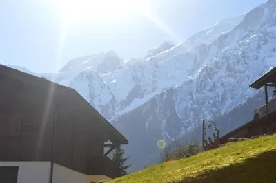 a view of a mountain with snow on it at 2 bedroom Apartment in Les Houches Stone's throw from Prairon lift in Les Houches