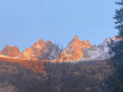 a view of a mountain range with trees and snow at Chamonix - Majestic vue Mont Blanc in Chamonix-Mont-Blanc