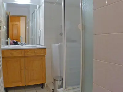 a bathroom with a shower and a sink at Appartement cosy à Samoëns avec terrasse et parking - FR-1-629-72 in Samoëns