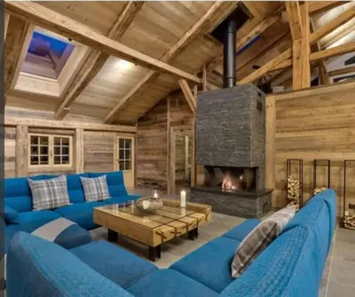 a bedroom with a wooden accent wall and a bed at Chalet de L'Ours Blanc in Saint-Gervais-les-Bains