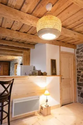 a room with a table and a ceiling with a light at Gîte Ferme Sixt-Fer-à-Cheval in Sixt
