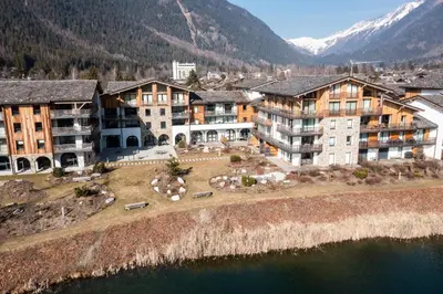 an aerial view of a resort in the mountains at Apartment Le Gui Chamonix - BY EMERALD STAY in Chamonix-Mont-Blanc