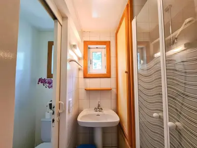 a small bathroom with a sink and a shower at Chalet confortable à Flaine avec poêle et WIFI - FR-1-425-198 in Arâches-la-Frasse